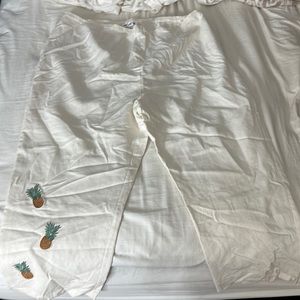 A.K.C. Off-White Linen Pineapple Detail Pants Sz 2X